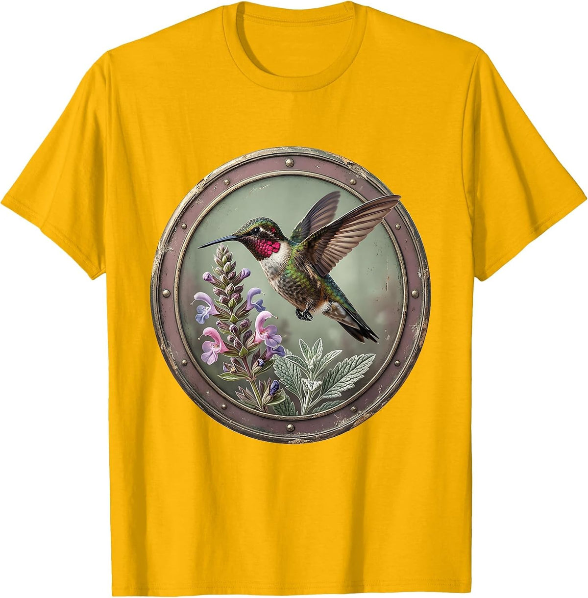 Hummingbird Texas Sage Bloom Wildflower Design T-Shirt - Golden Yellow