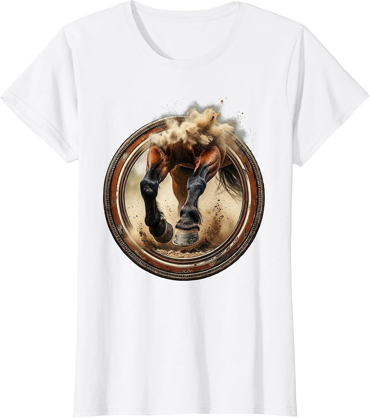 Horse Hooves Dusty Trail Close-Up Graphic T-Shirt - White