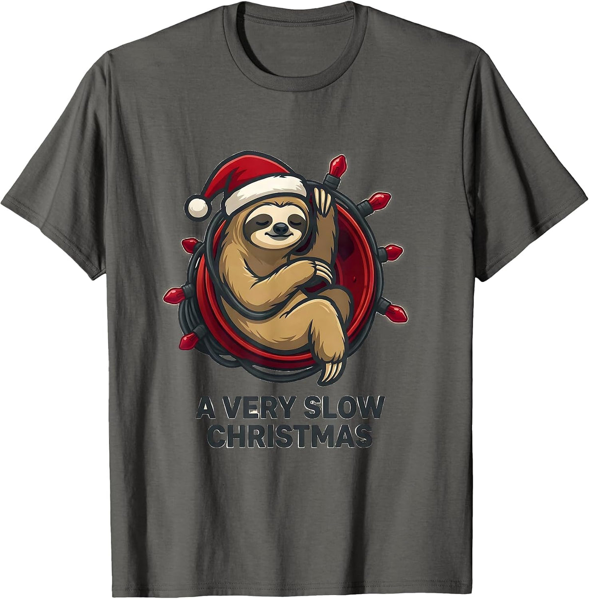 A Very Slow Christmas Funny Sloth Lover Holiday Pajama Gift T-Shirt - Asphalt Grey