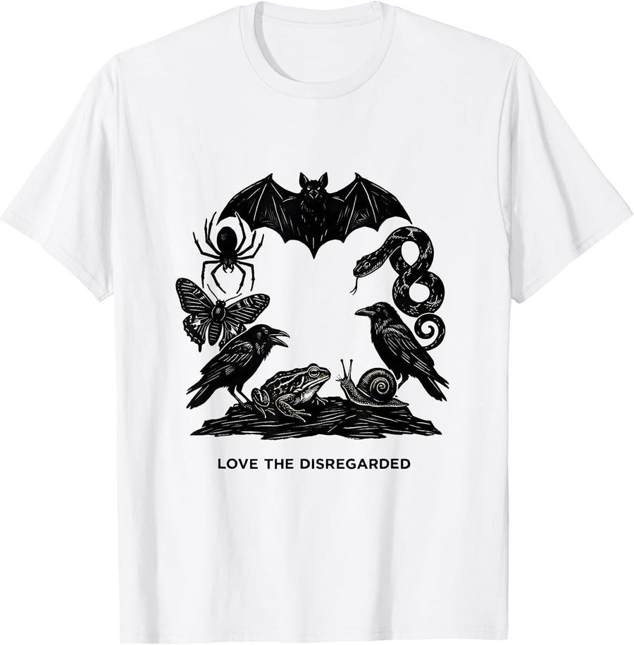 Men's Love The Disregarded Linocut Misunderstood Creatures Animal T-Shirt - White