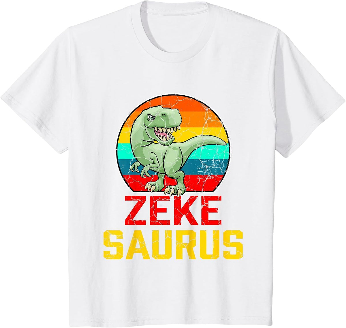Zeke Saurus Family Reunion Last Name Team Funny Custom T-Shirt - White
