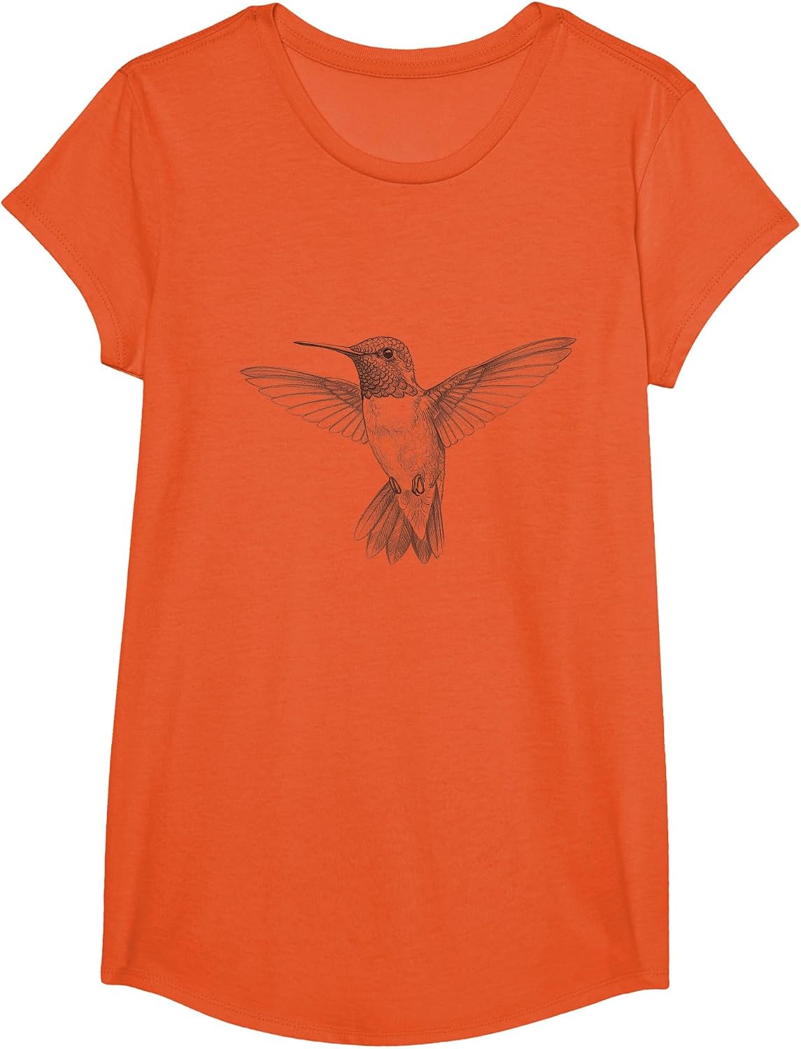 Vintage Hummingbird Drawing Art Design T-Shirt - Girls Orange