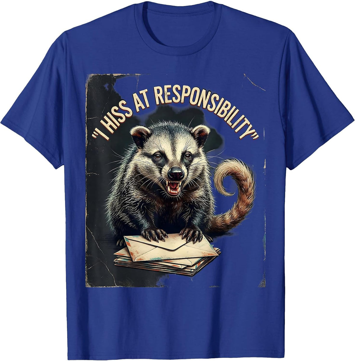 I Hiss At Responsibility Funny Opossum Possum Meme Deadpan T-Shirt - Royal Blue
