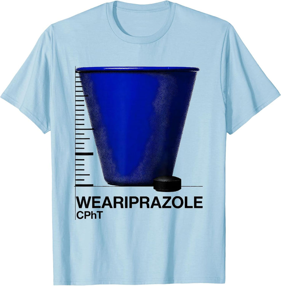 Men's Weariprazole, CPhT Funny Pharmacy Tech Humor Gift T-Shirt - Baby Blue