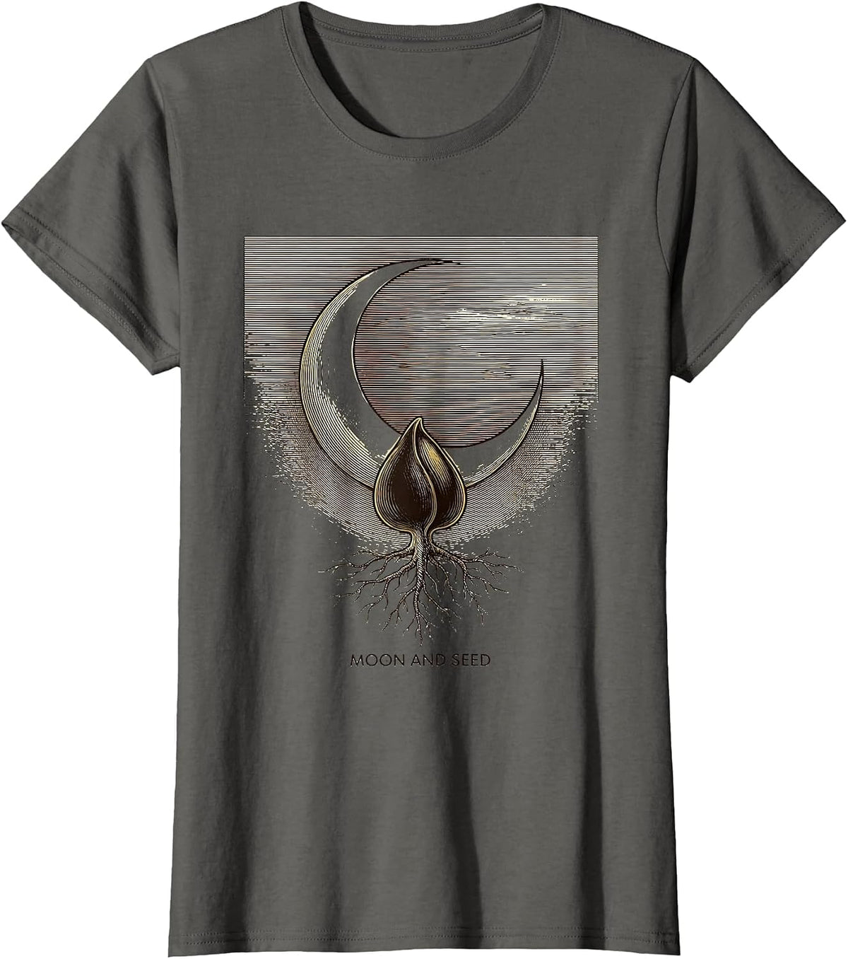 Women's Moon And Seed Yin Yang Duality Nature Spirituality T-Shirt - Asphalt Grey