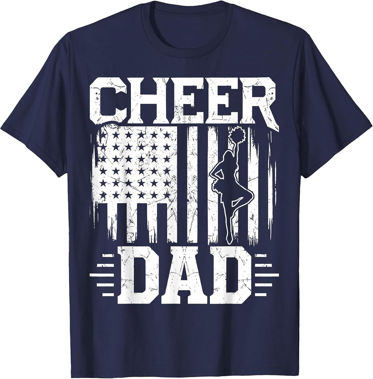 Cheer Dad - Cheerleading Dad USA Flag July 4th Cheerleader T-Shirt - Navy Blue