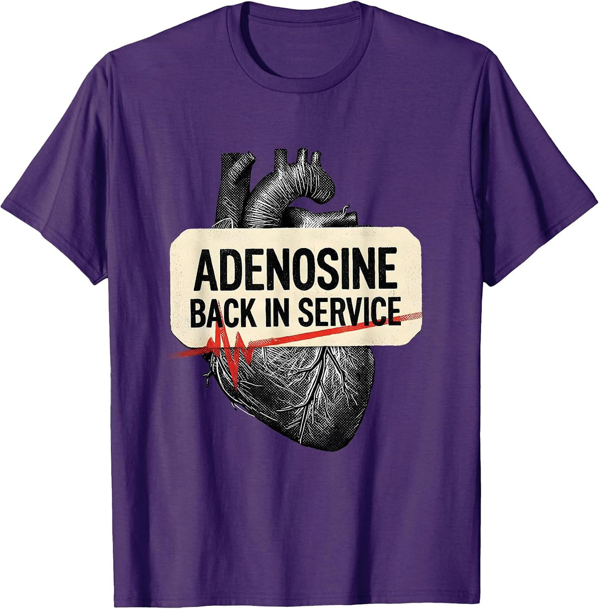 Men's Adenosine, Back In Service Funny Cardiology Nurse Cardiac T-Shirt - Purple
