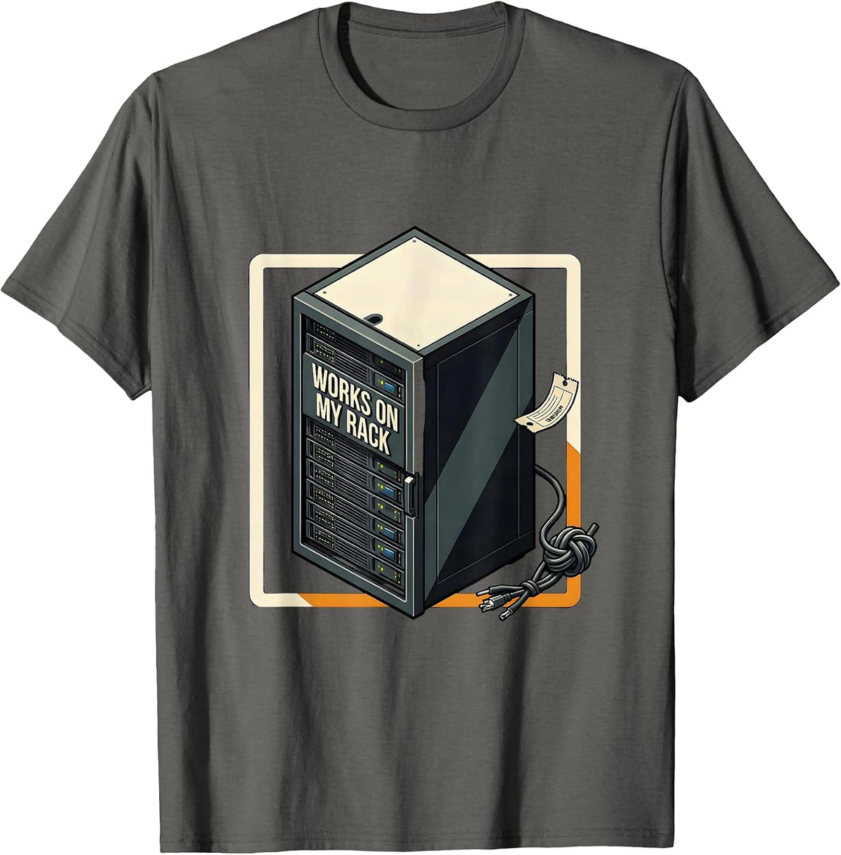 Men's Works On My Rack Funny IT Tech Support Programmer Humor T-Shirt - Asphalt Grey