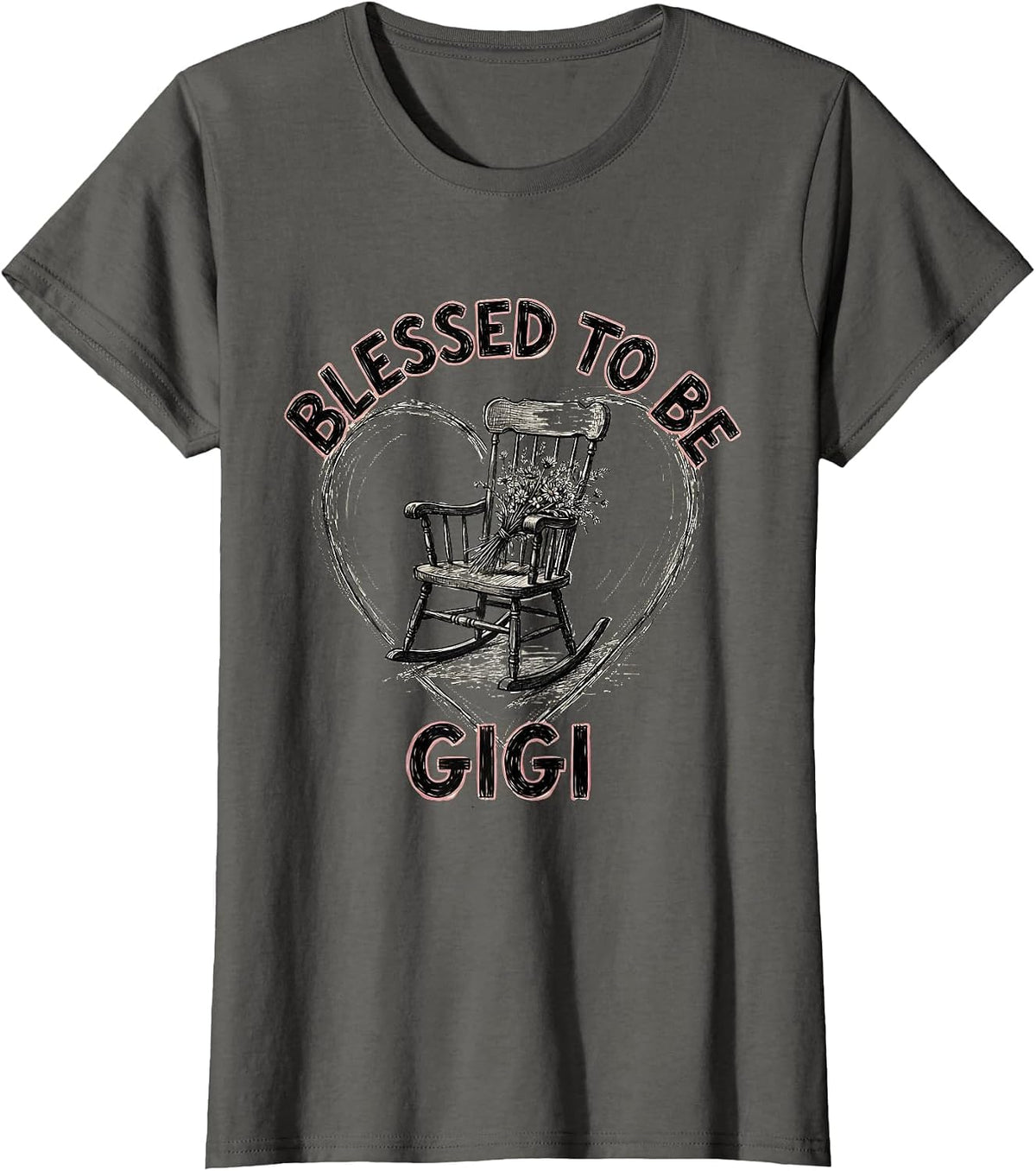 Women's Blessed To Be Gigi Grandma Gift Design T-Shirt - Asphalt Grey