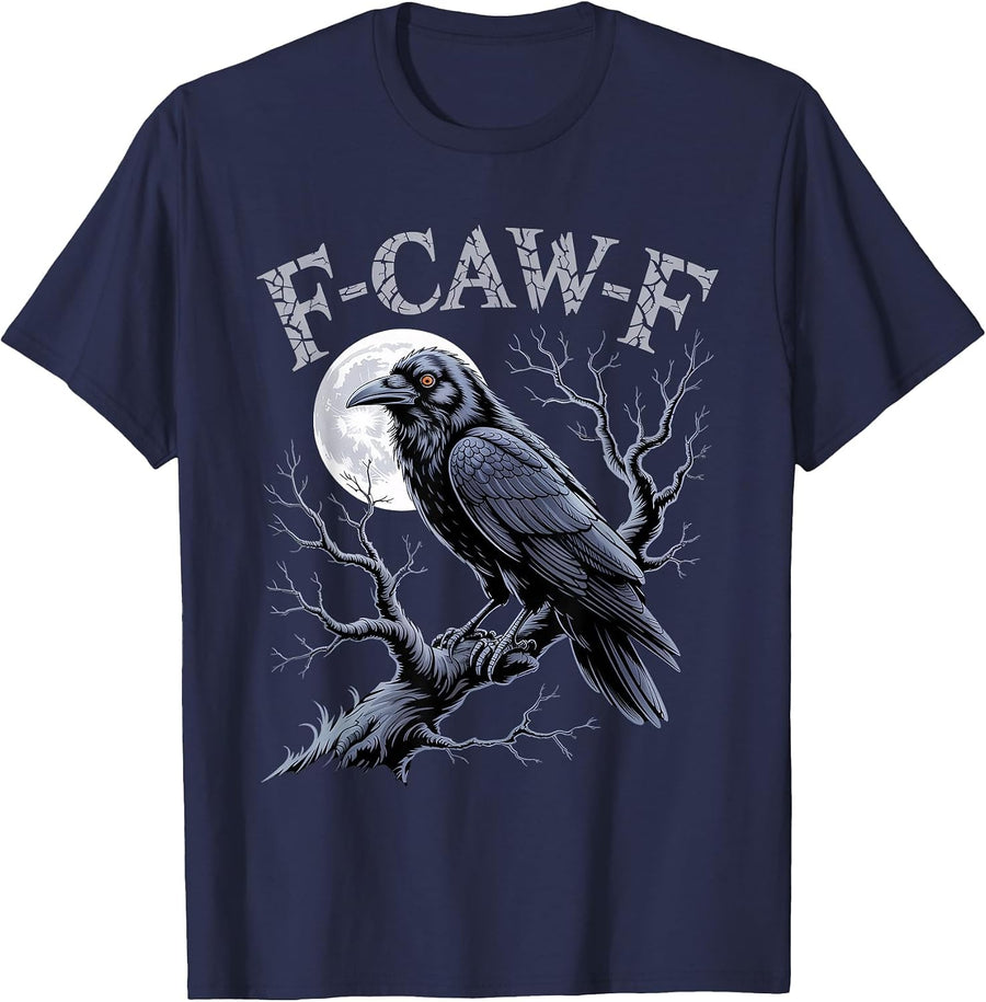 Black Crow, F-Caw-F Funny Black Bird Moon Gothic Adult Humor T-Shirt - Navy Blue