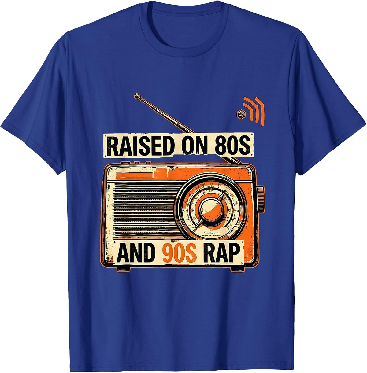 Raised On 80s And 90s Rap Vintage Stencil Hip Hop Lyric T-Shirt - Royal Blue