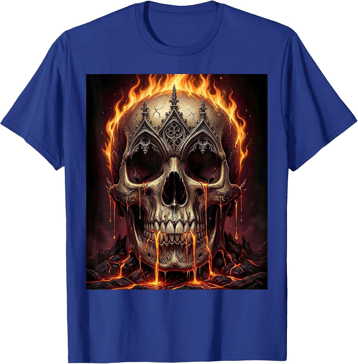 Men's Flaming Skull Molten Lava Graphic Design T-Shirt - Royal Blue