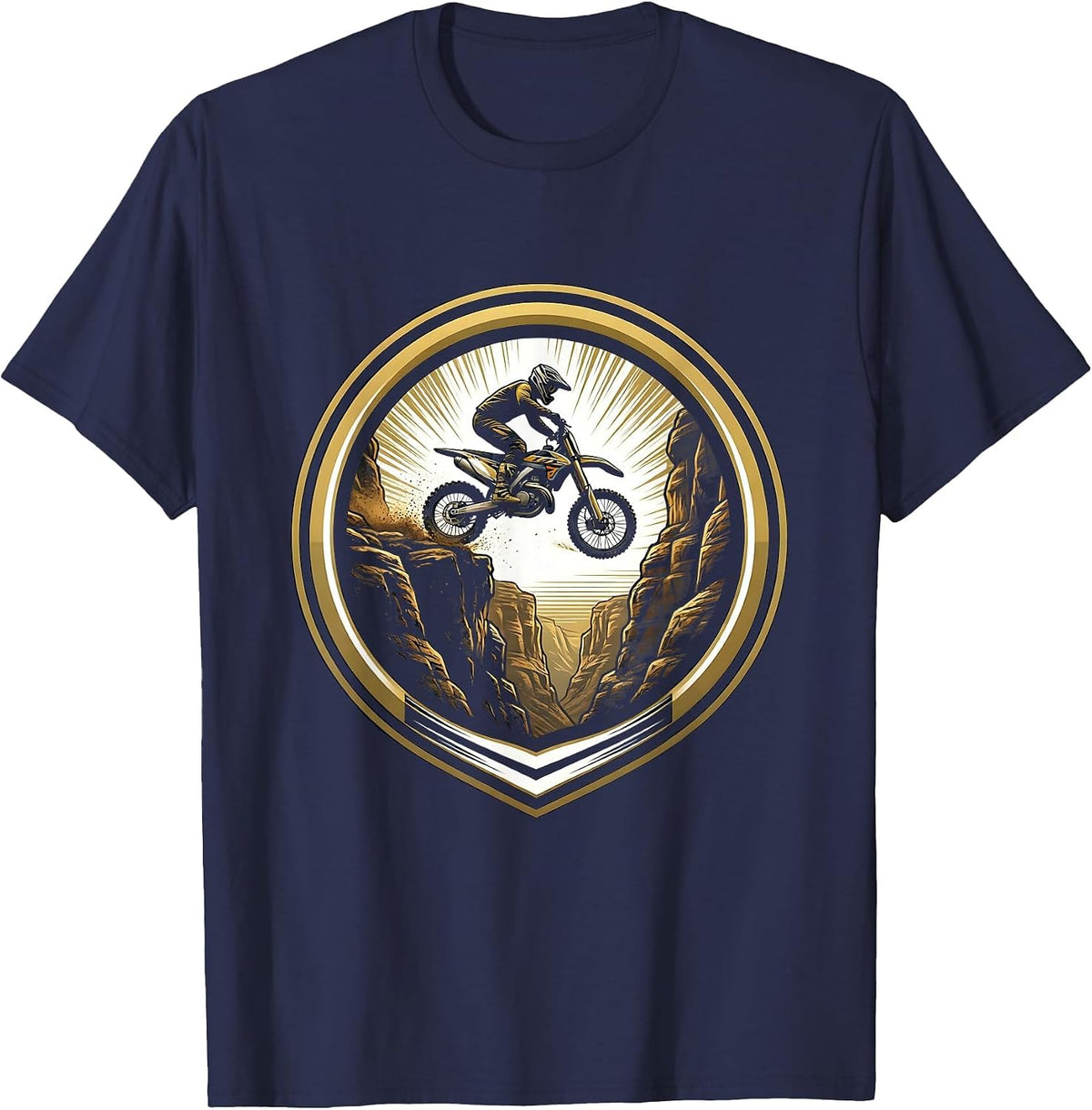 Dirt Bike Rocky Canyon Jump Graphic Tee T-Shirt - Navy Blue