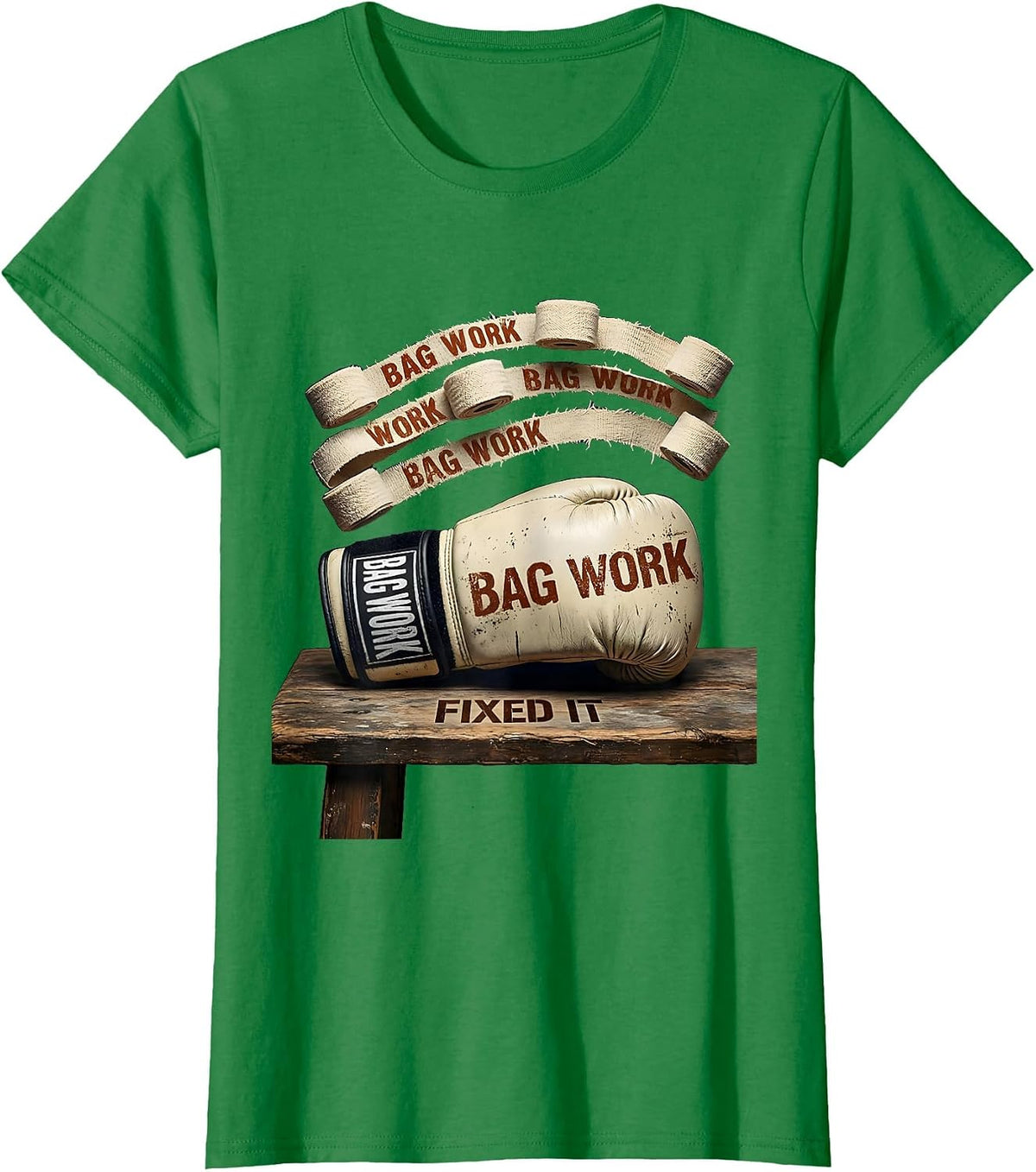 Women's Bag Work Fixed It Funny Boxing Gym Humor Boxer Gift T-Shirt - Kelly Green