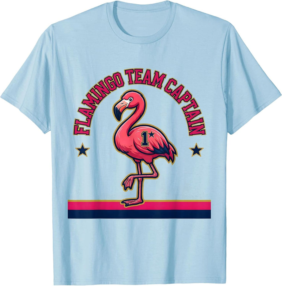 Men's Flamingo Team Captain Sports Humor Novelty Flamingo Lover T-Shirt - Baby Blue