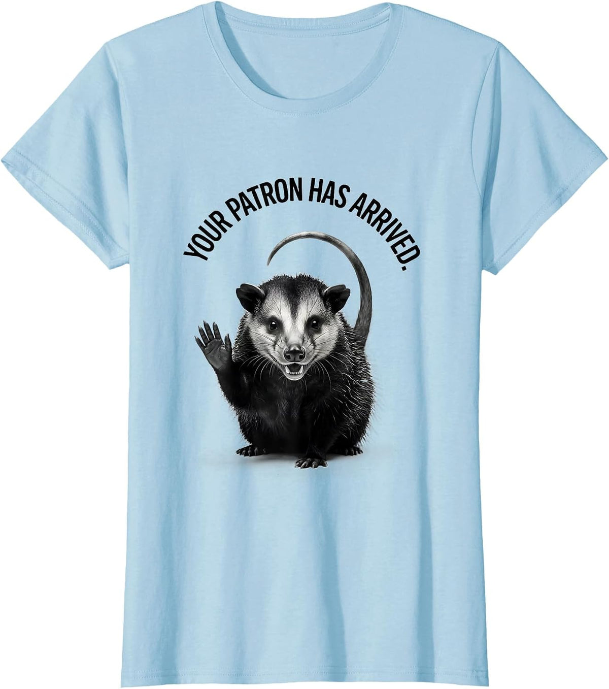 Your Patron Has Arrived Minimalist Opossum Deadpan Humor T-Shirt - Baby Blue