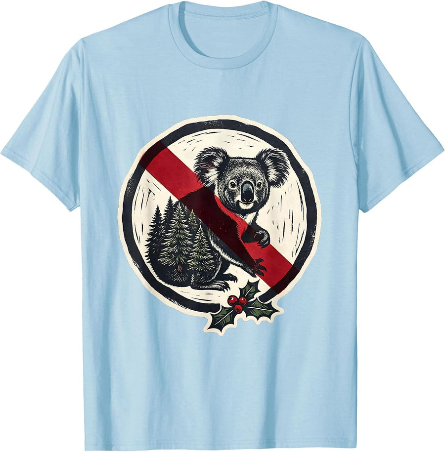 Men's Koala Badge Linocut Cute Australian Animal Lover Gift T-Shirt - Baby Blue