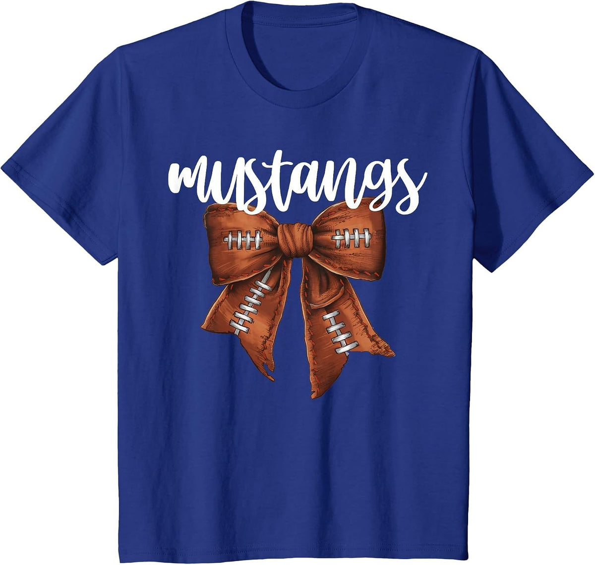 Mustangs Football Bow School Spirit Team Mascot Game Night T-Shirt - Royal Blue