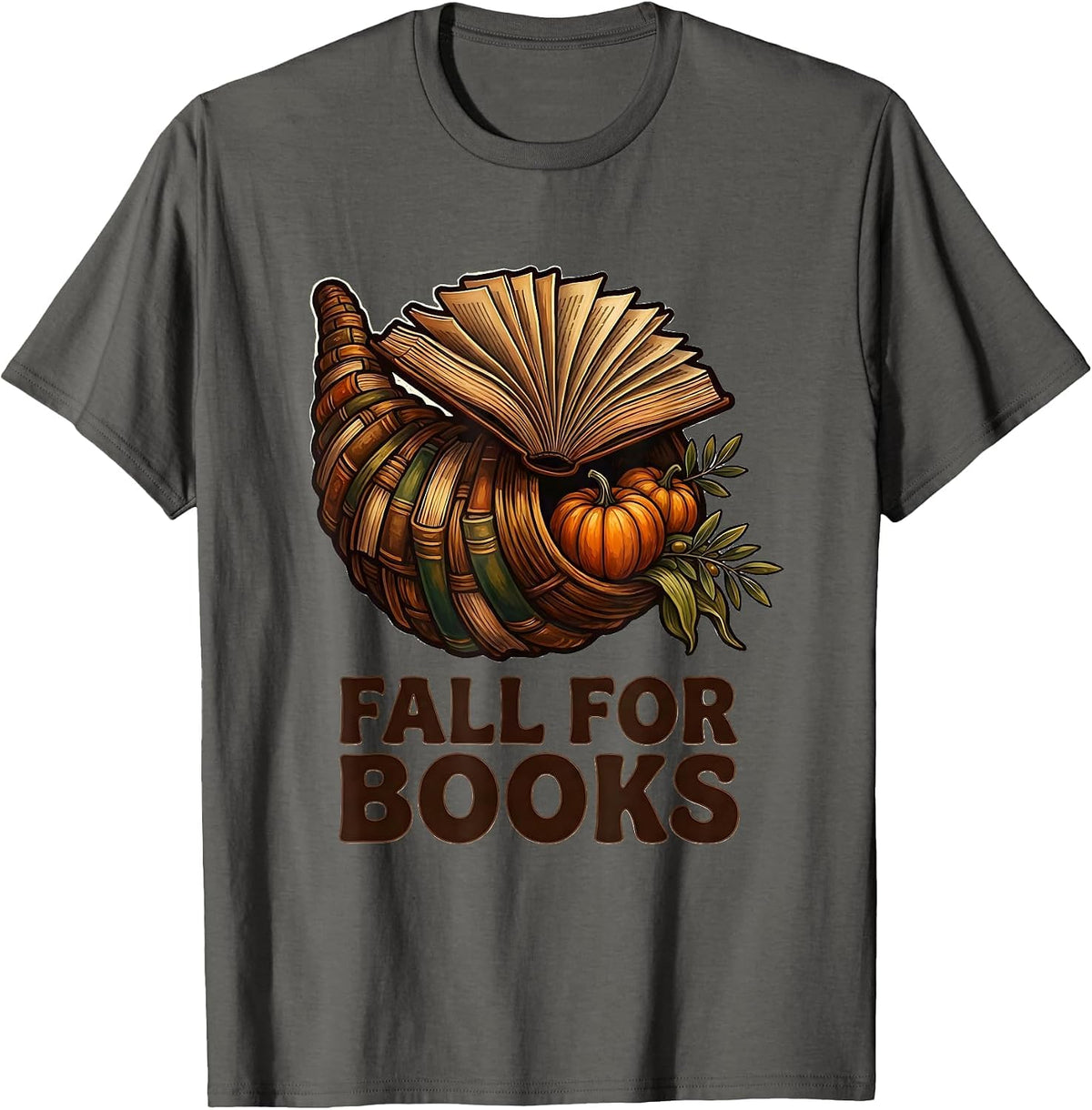 Men's Fall For Books Folk Art Teacher Book Lover Autumn Pumpkin T-Shirt - Asphalt Grey