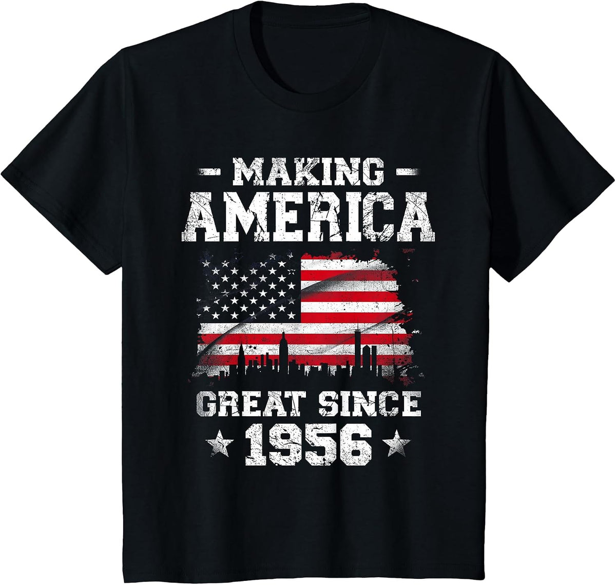 Born in 1956 American Flag Making America Great Since 1956 T-Shirt - Black