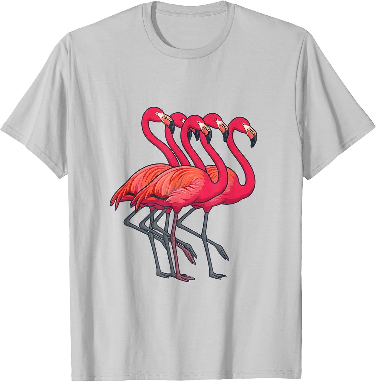 Men's Pink Flamingo Flat Vector Bird Humor Matching Family T-Shirt - Silver Grey