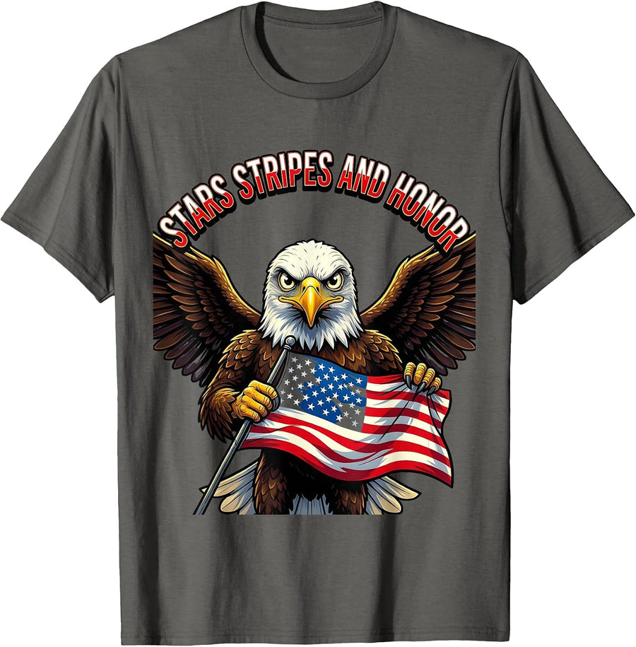 Stars Stripes and Honor Memorial Day Design T-Shirt - Asphalt Grey