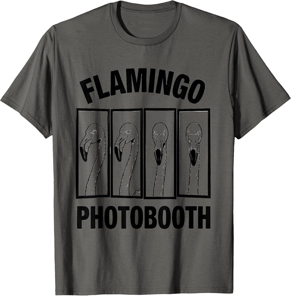 Flamingo Photobooth Funny Animal Portrait Humor T-Shirt - Asphalt Grey