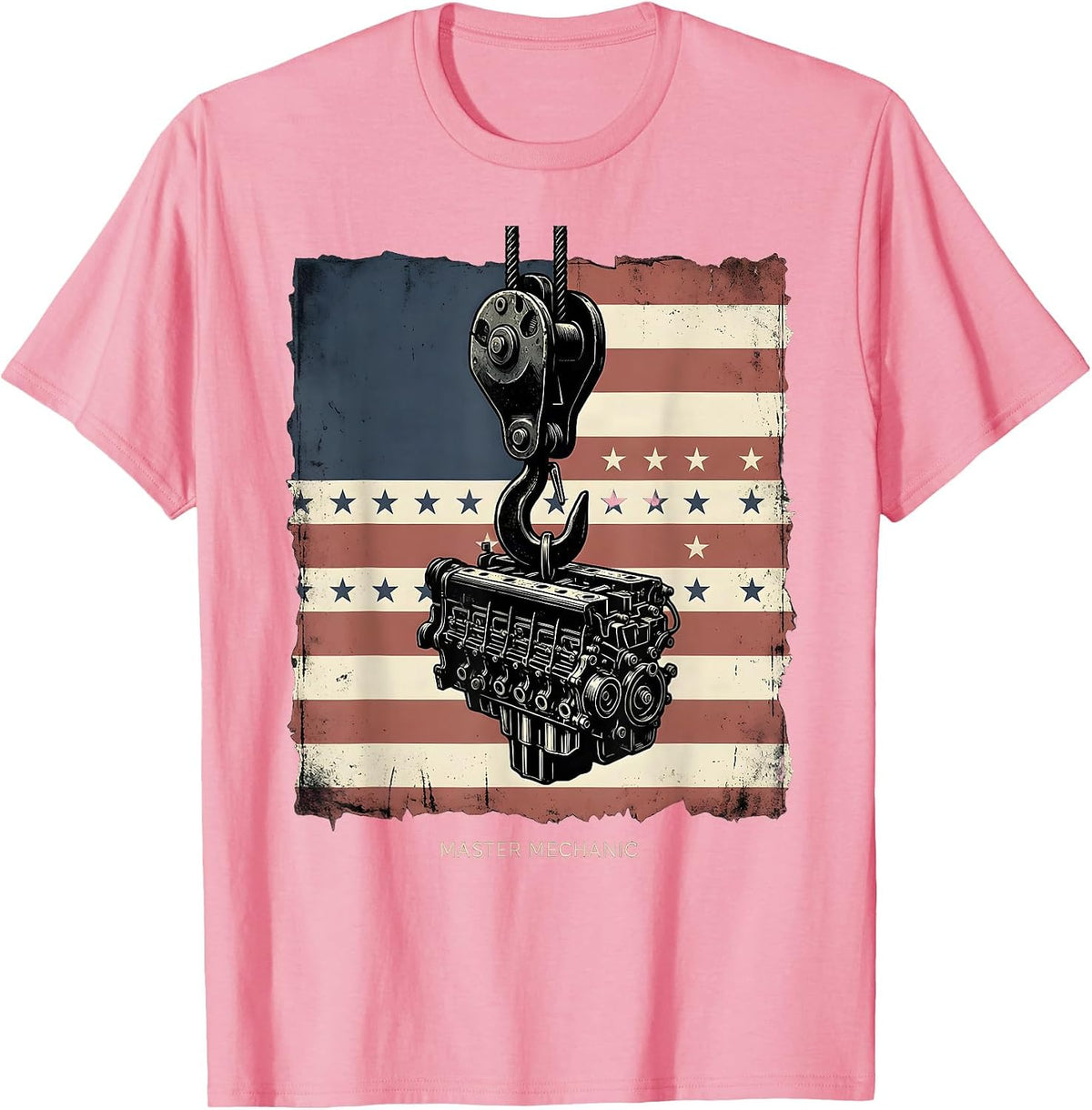 Men's Master Mechanic Vintage American Flag Mechanic Gift T-Shirt - Pink