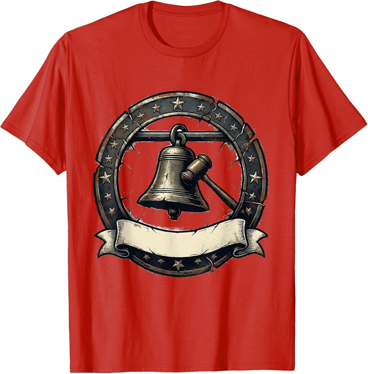 Men's Distressed Cowbell Badge Funny Drummer Humor T-Shirt - Red