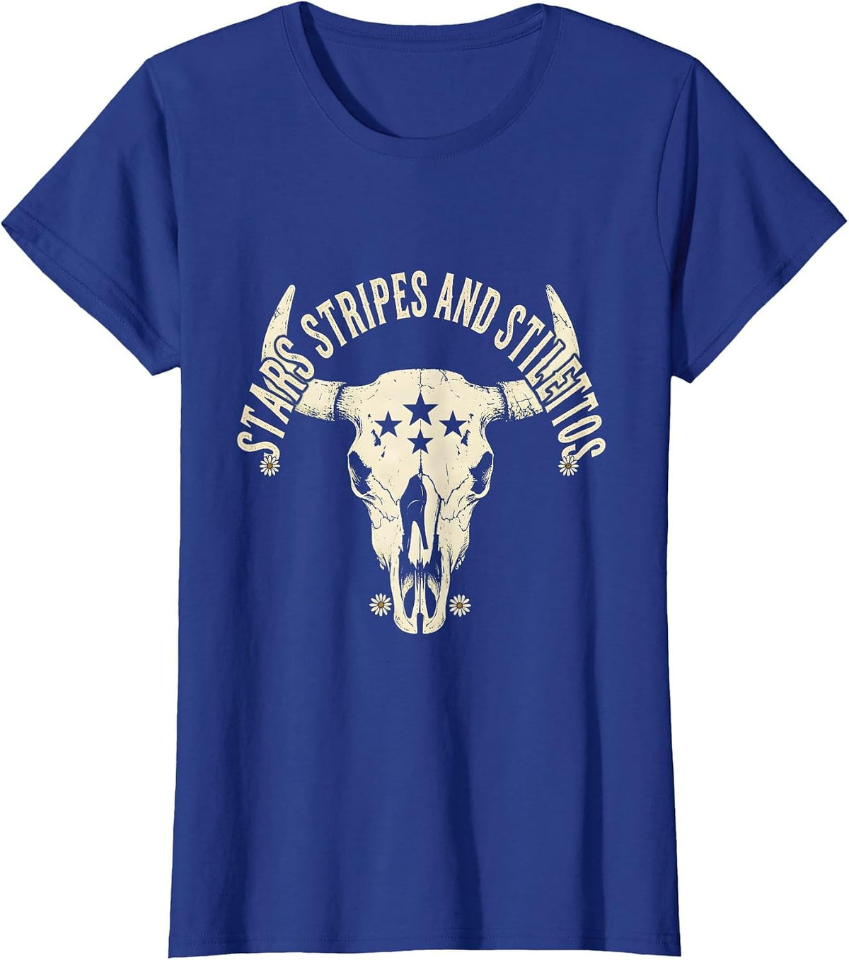 Women's Stars Stripes and Stilettos Patriotic Design T-Shirt - Royal Blue