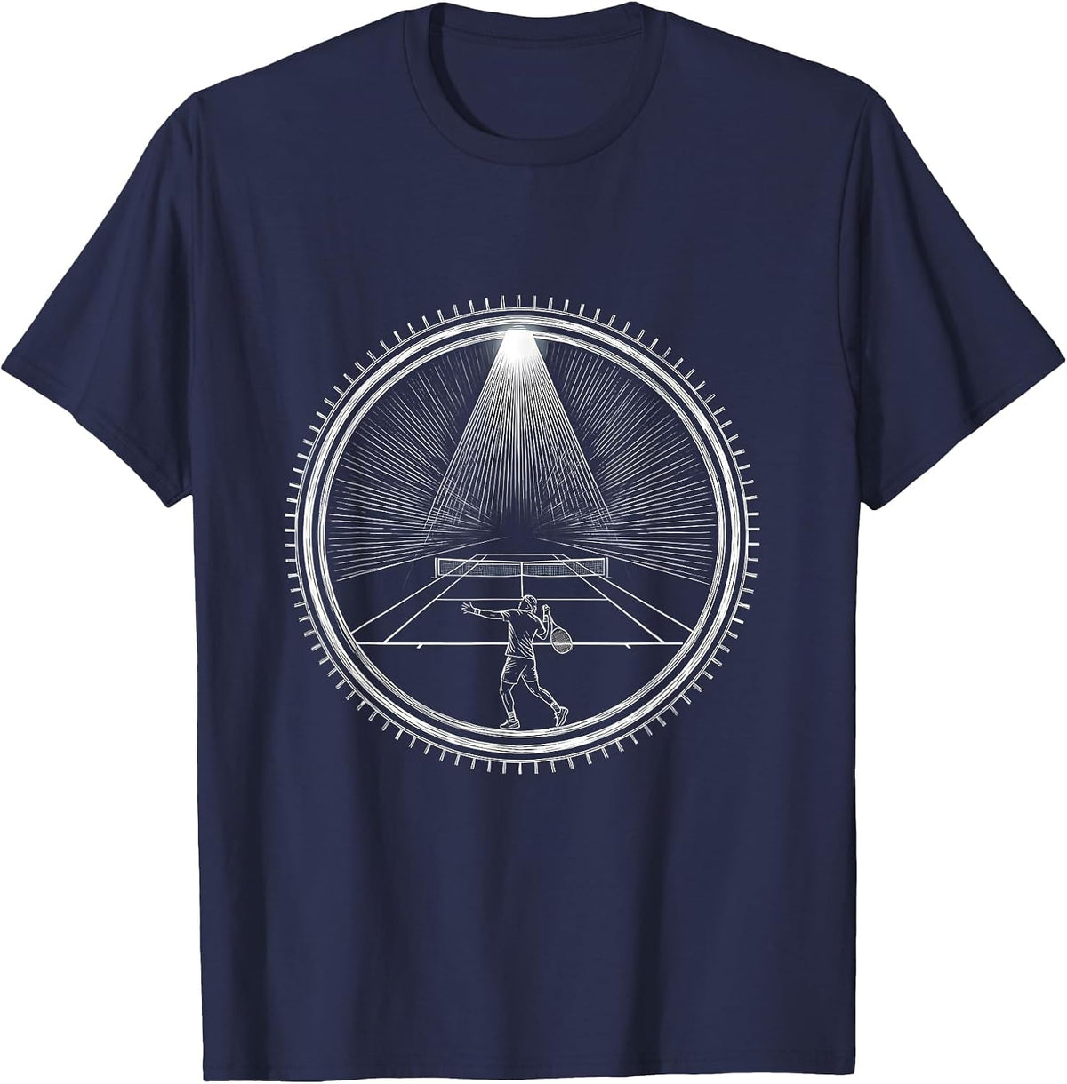 Tennis Spotlight Court Lone Player Graphic T-Shirt - Navy Blue