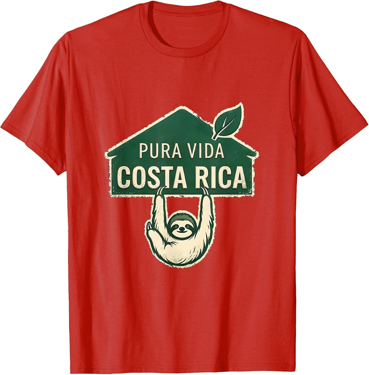 Men's Pura Vida Costa Rica Rubber Stamp Sloth Rainforest Souvenir T-Shirt - Red