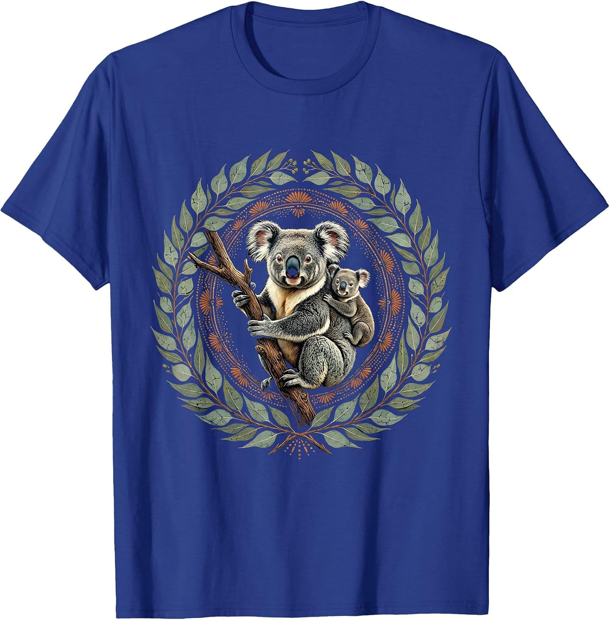 Mama Koala and Joey Eucalyptus Nature Design T-Shirt - Royal Blue