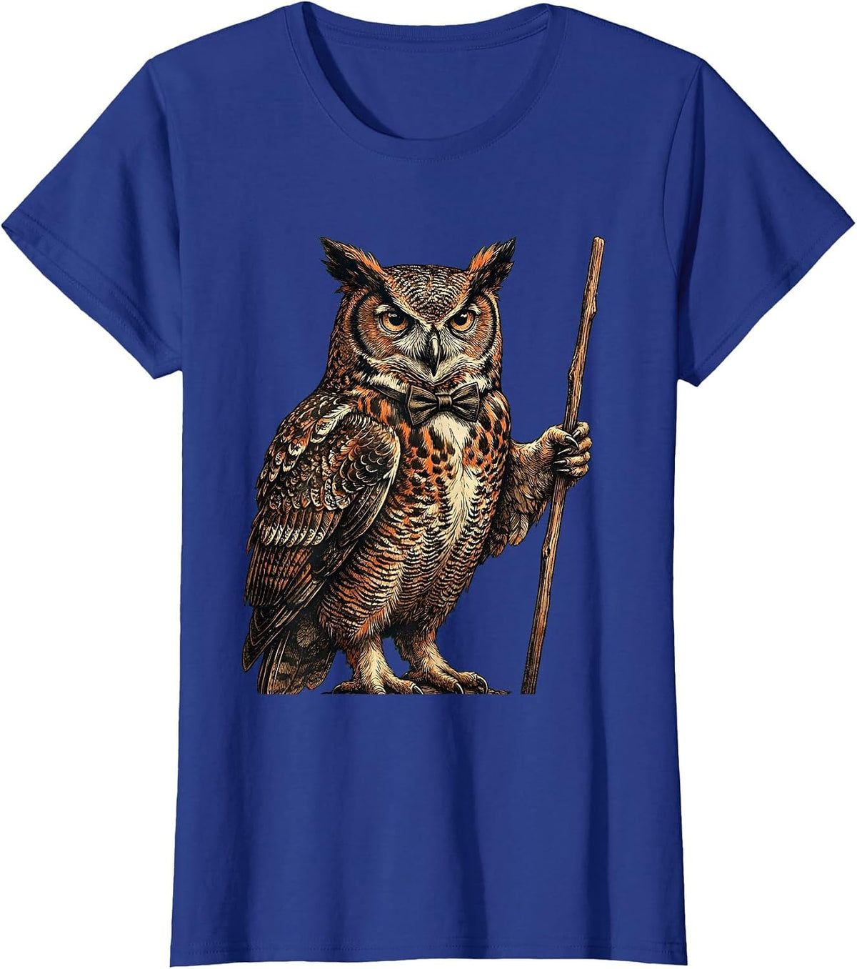 Women's Owl Professor Bow Tie Pointer Illustration T-Shirt - Royal Blue