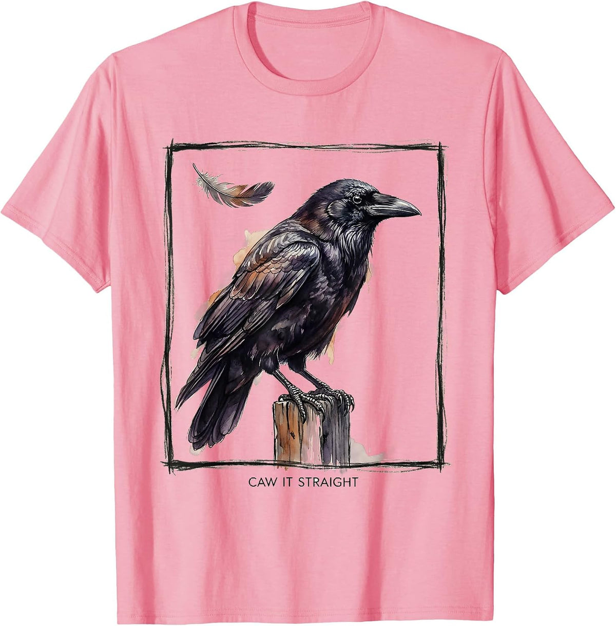 Men's Caw It Straight Watercolor Crow Gothic Humor Halloween Bird T-Shirt - Pink