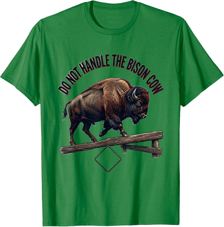 Men's Do Not Handle The Bison Cow Vintage Bison Lover American T-Shirt - Kelly Green