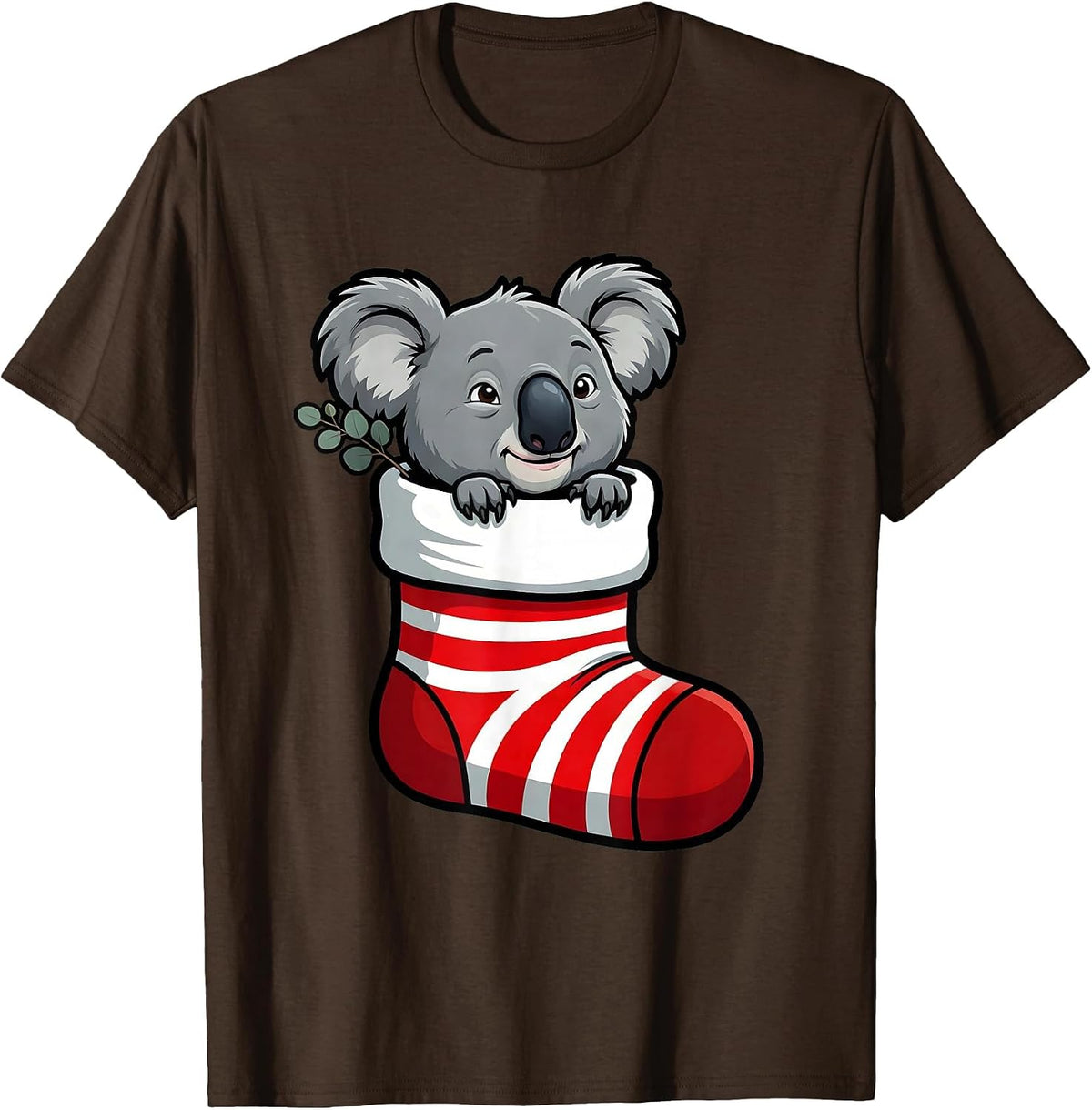 Men's Cheeky Koala Christmas Stocking Cartoon Cute Animal Lover T-Shirt - Brown