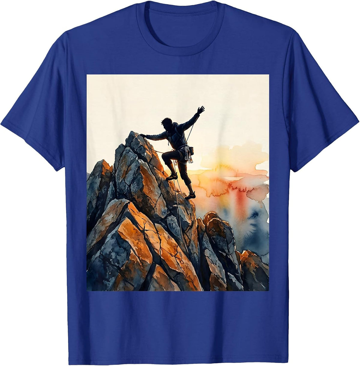 Climber Conquering Rocky Peak Graphic Design T-Shirt - Royal Blue