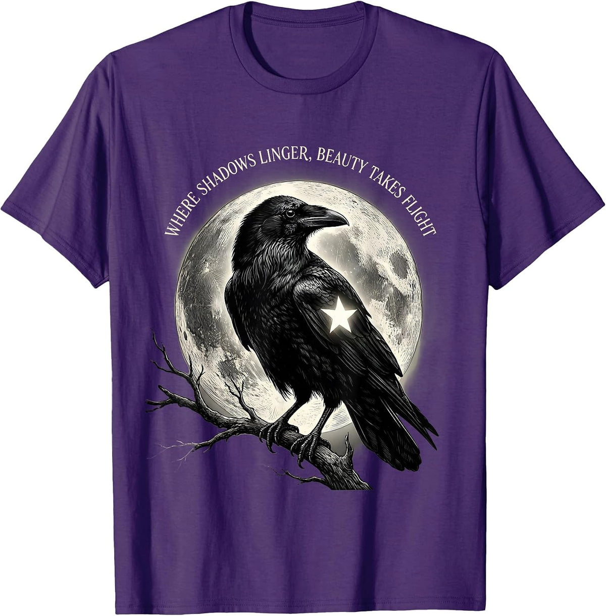 Men's Where Shadows Linger, Beauty Takes Flight Gothic T-Shirt - Purple