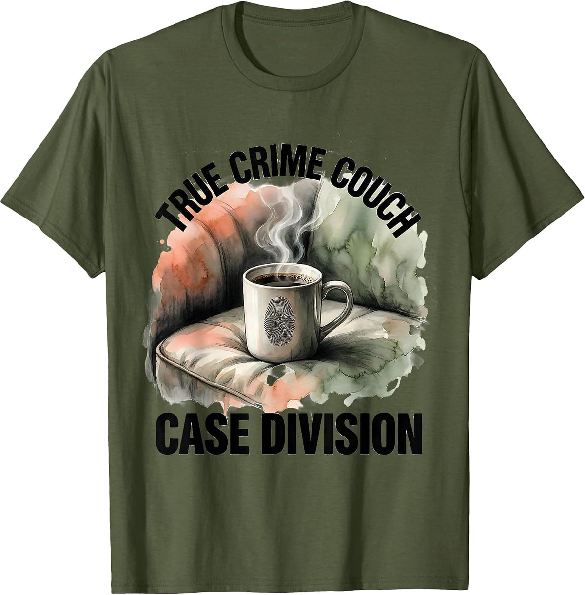 True Crime Couch Case Division Watercolor Funny True Crime T-Shirt - Olive Green