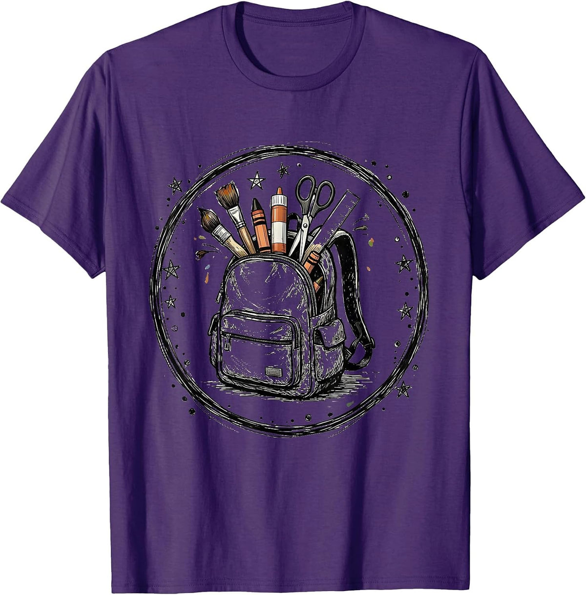 Men's Preschool Teacher Art Supply Backpack Graphic T-Shirt - Purple