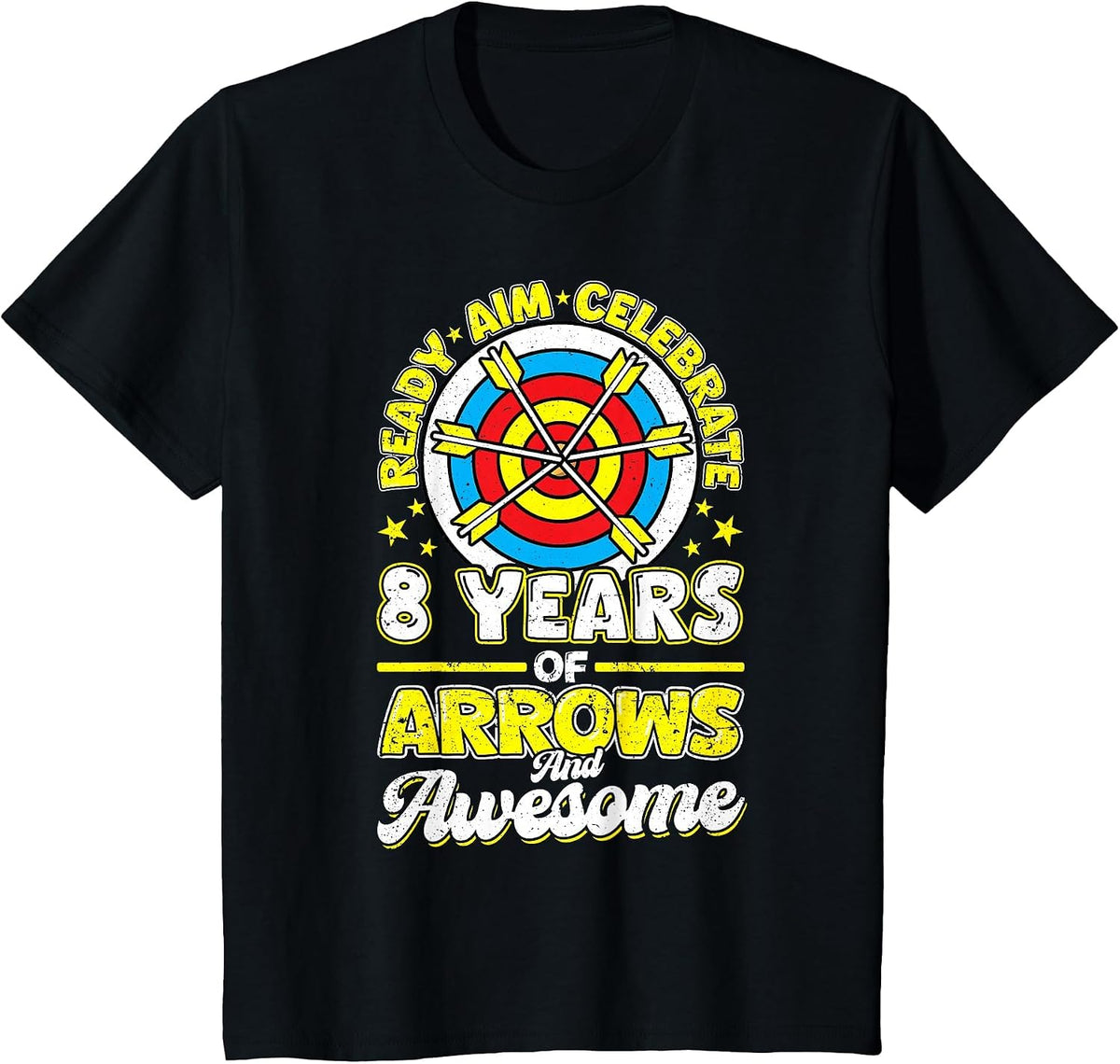 8th Birthday Archery Arrows and Awesome 8 Years Old Archer T-Shirt - Black