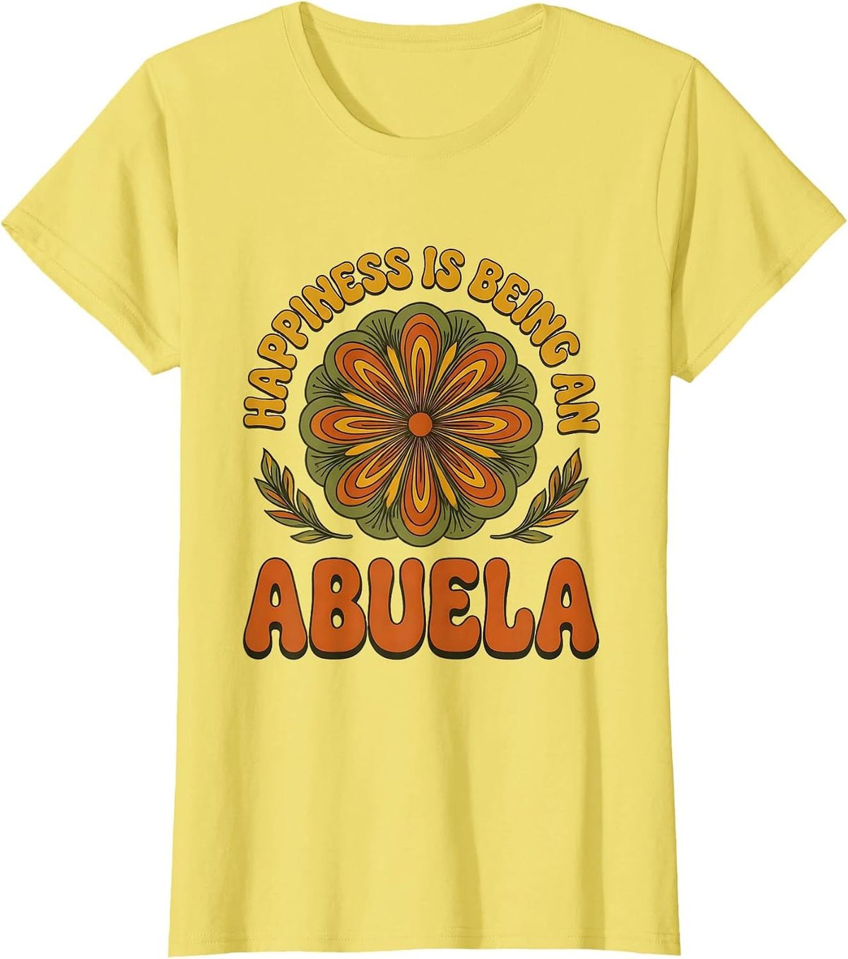Women's Happiness Is Being An Abuela Retro Grandma Nickname Gift T-Shirt - Lemon Yellow