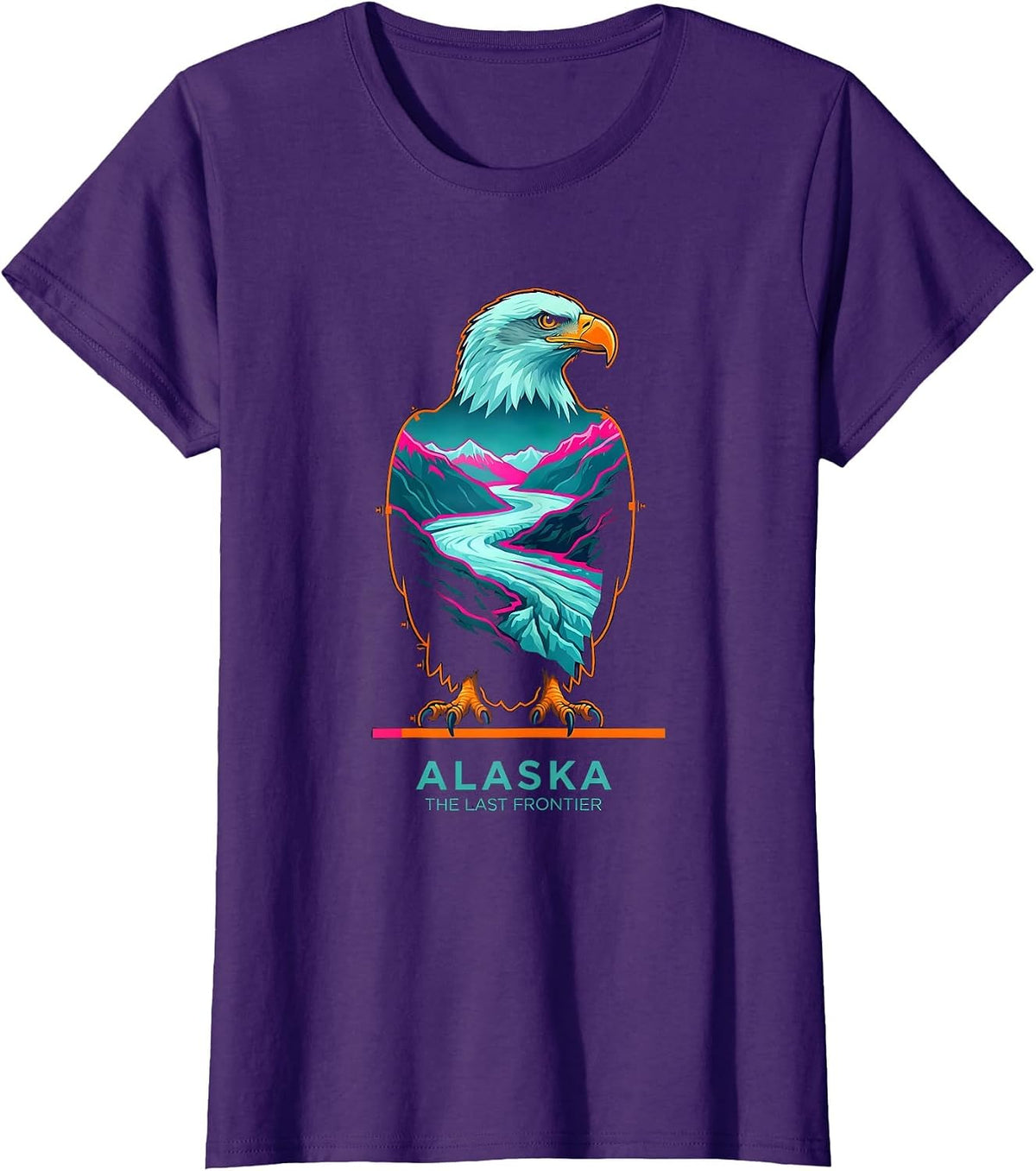Women's Alaska The Last Frontier Risograph Vintage State Souvenir T-Shirt - Purple
