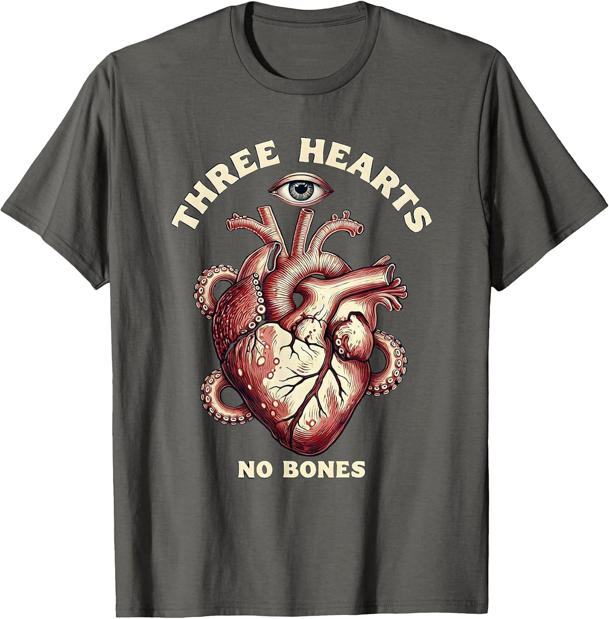 Three Hearts No Bones Octopus Animal Skin Pattern T-Shirt - Asphalt Grey