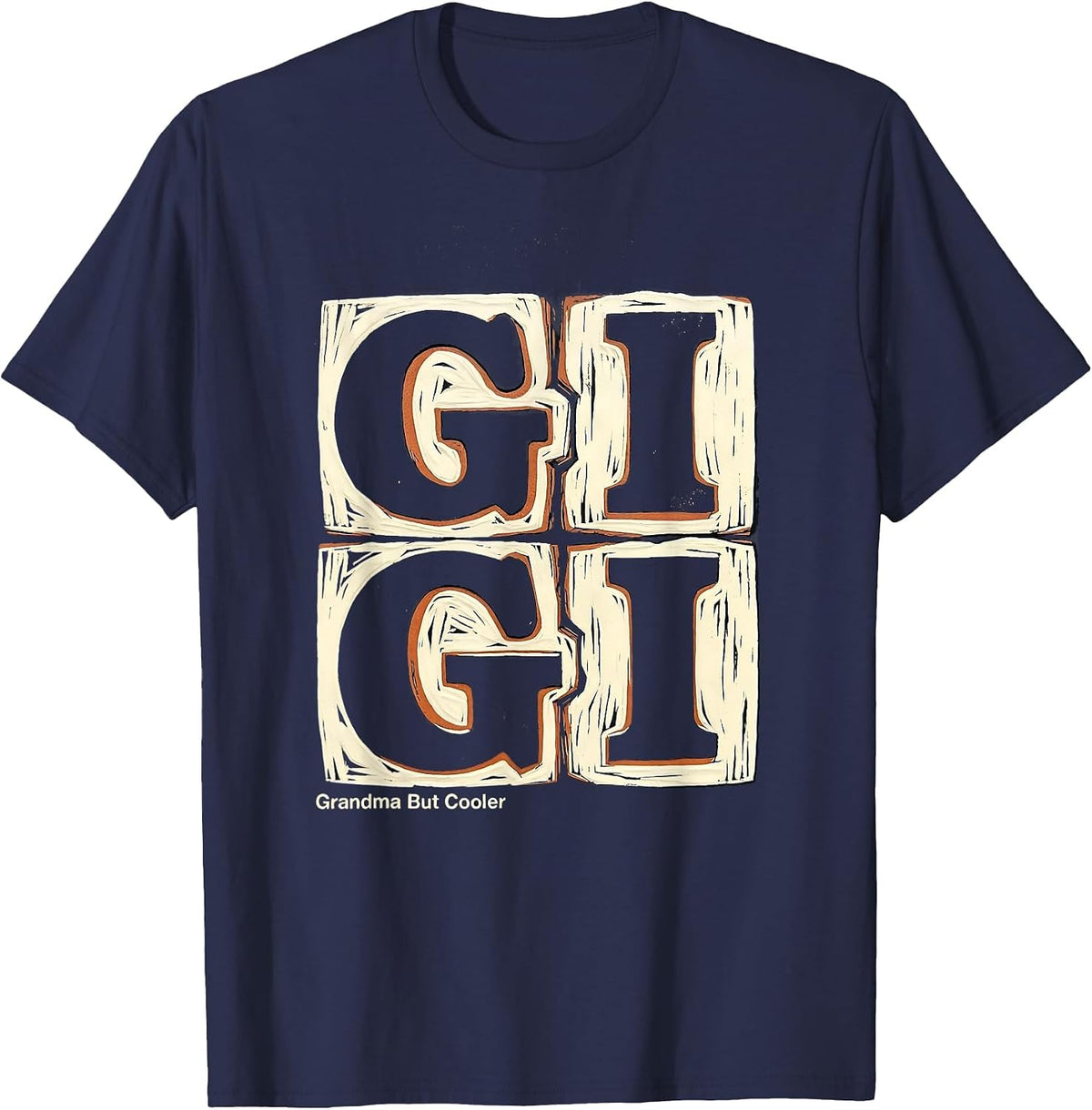 Men's Gigi Grandma But Cooler Linocut Grandma Gift T-Shirt - Navy Blue