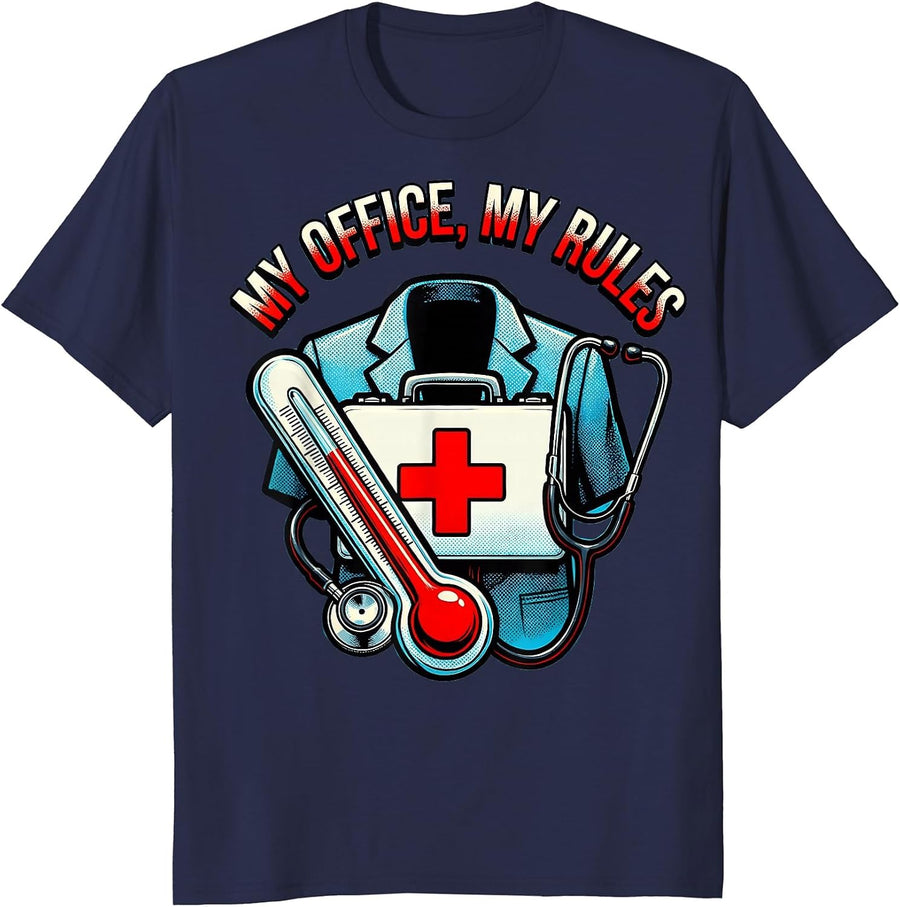 My Office My Rules School Nurse Design T-Shirt - Navy Blue