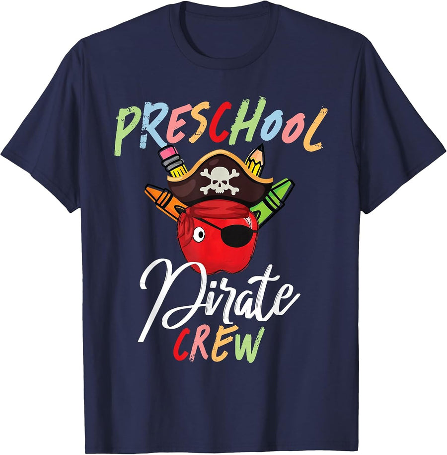 Preschool PreK Teacher Pirate Crew Squad First Day of School T-Shirt - Navy Blue
