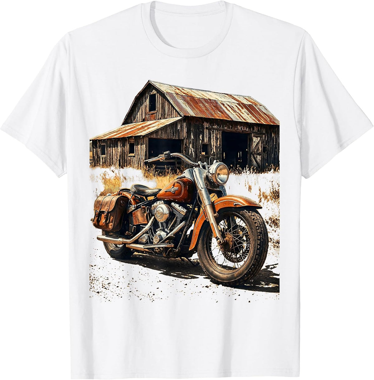 Men's Vintage Motorbike Barn American Classic Illustration T-Shirt - White