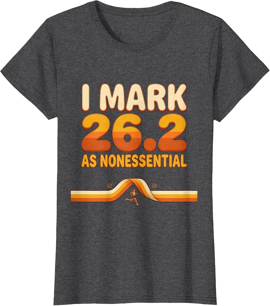 Women's I Mark 26.2 As Nonessential Retro 70s Funny Runner Marathon T-Shirt - Dark Heather Grey